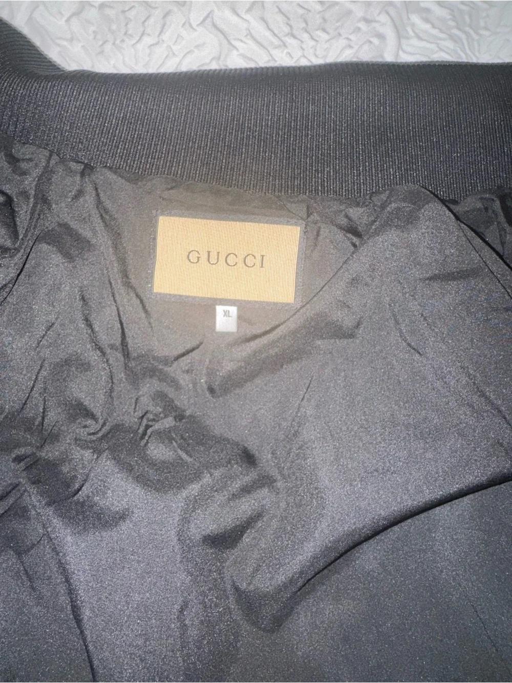 Gucci Gray GG Monogram Bomber Jacket with Green-Red Stripe